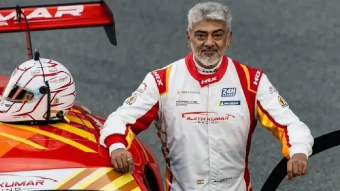 Ajith Kumar Waves Indian Flag After Finishing Third in Dubai 24H Car Racing Event