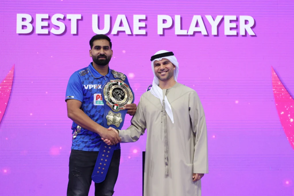 Muhammad Waseem of MI Emirates receives Best UAE Player of the Season