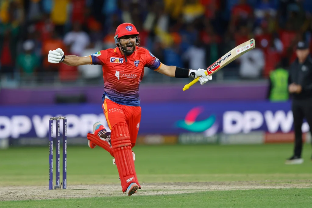 Sikandar Raza of Dubai Capitals celebrates win during the final of the DP World International League T20 between Dubai Capitals and Desert Vipers at Dubai International Stadium