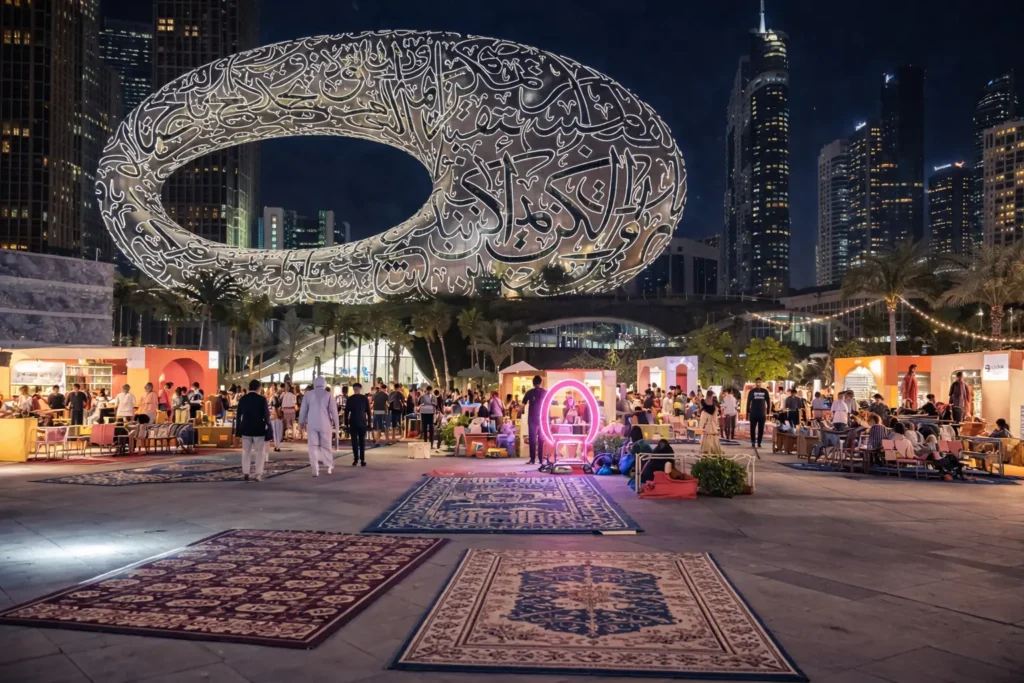 Dubai night market by Museum of the Future
