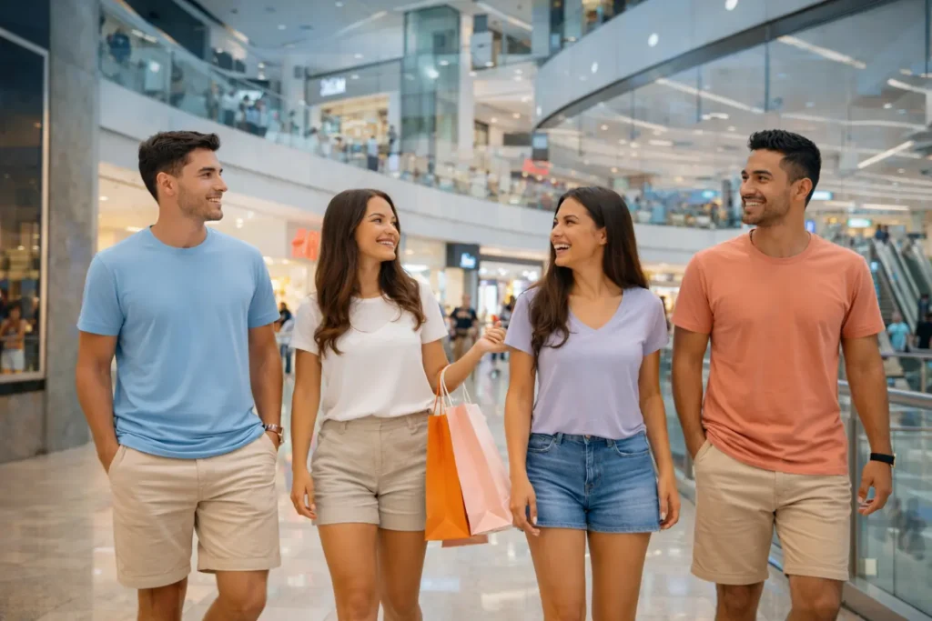 Friends Wearing Shorts Inside Dubai Mall