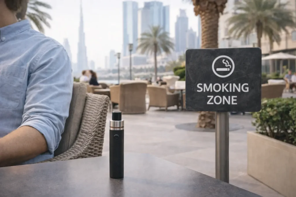 Smoking Zone with Dubai Skyline