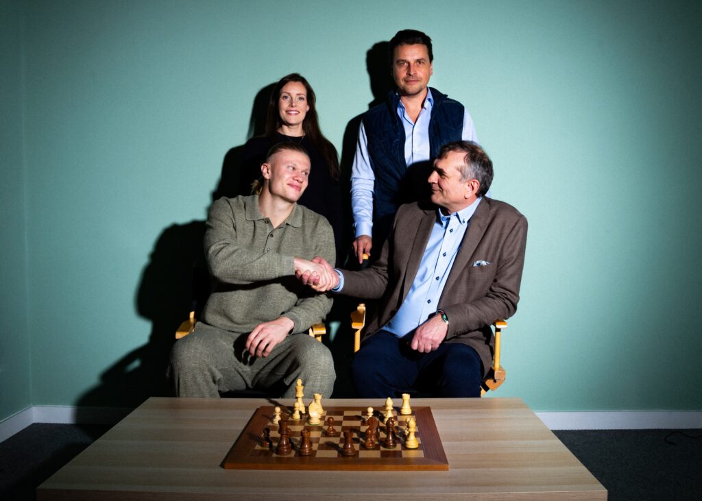 Behind from left_ COO of Norway Chess Benedicte Westre Skog, Co-founder of Chess Mates Morten Borge. Below from left, Co-founder of Chess Mates Erling Haaland and CEO of Norway Chess Kjell Madland 