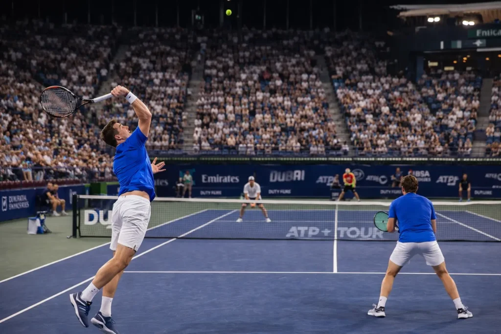 Doubles Action at Dubai Tennis Championships