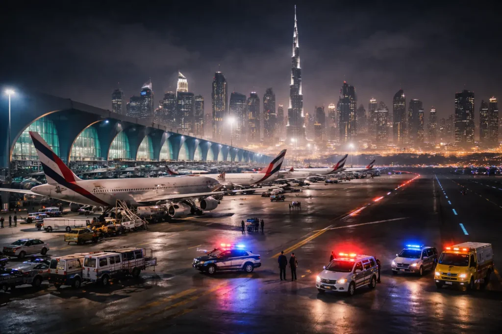 Dubai Airport at Night with Security