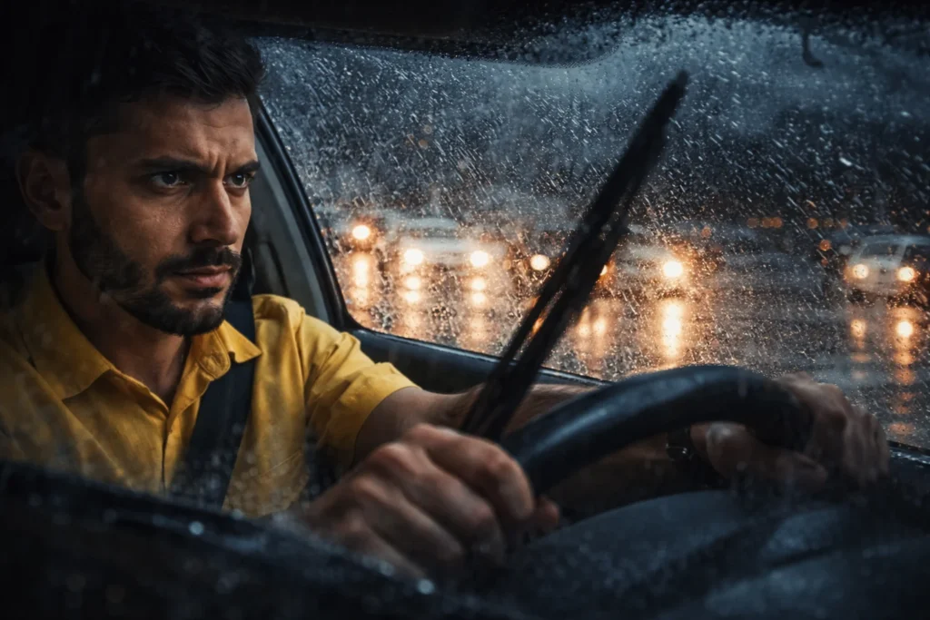 Dubai Taxi Driver in Rainy Weather