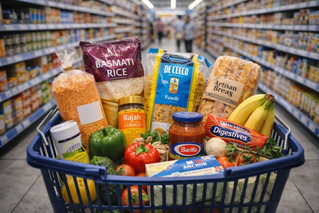 Grocery Basket with International Foods