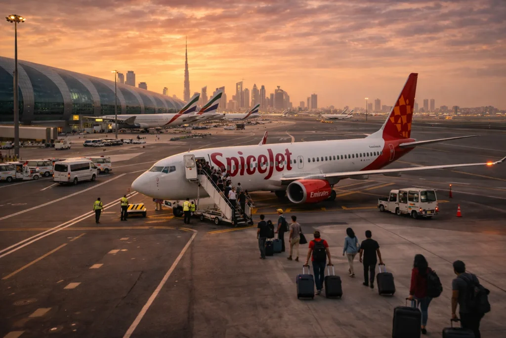 Sunset at Dubai Airport with SpiceJet