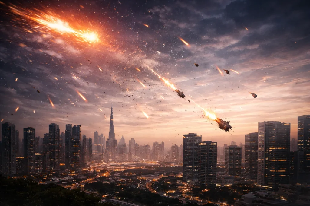 Aerial Interception Debris Falling Towards Dubai Internet City