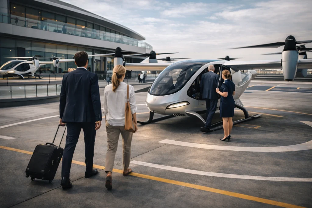Passengers Boarding at Dubai Air Taxi Station