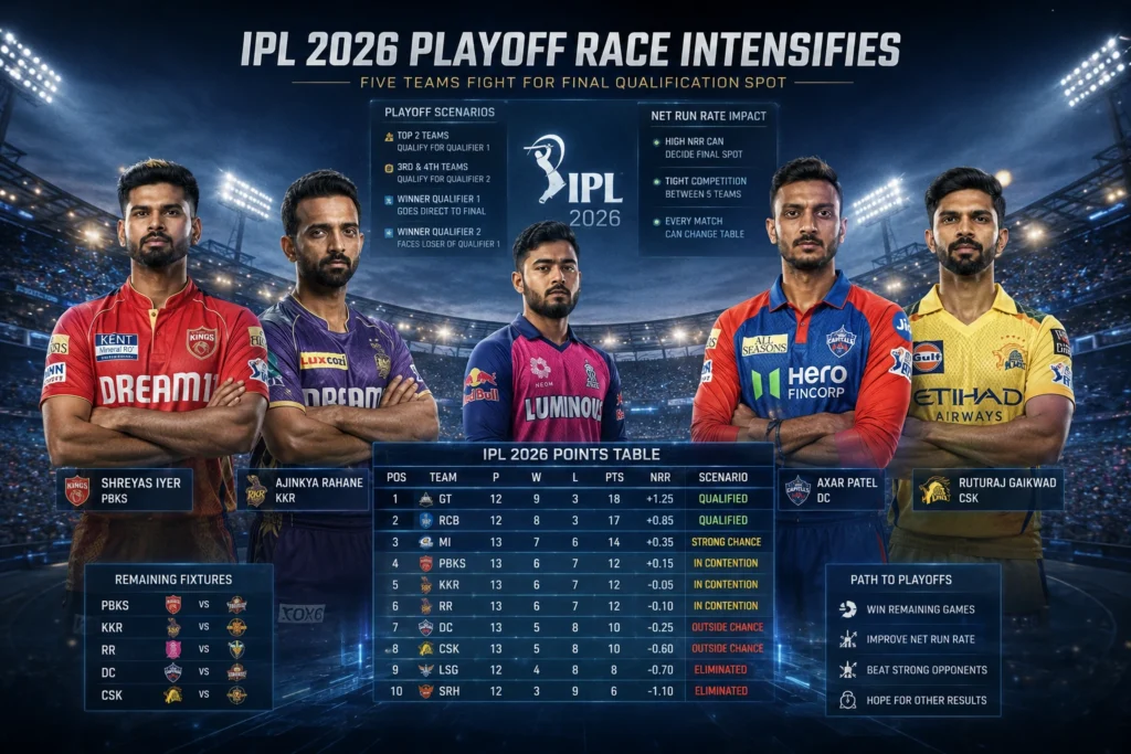 IPL 2026 Playoff Scenarios for 4th Place Explained: 5 Teams Fighting for Last Playoff Spot IPL 2026 Playoff Scenarios for 4th Place Explained: 5 Teams Fighting for Last Playoff Spot