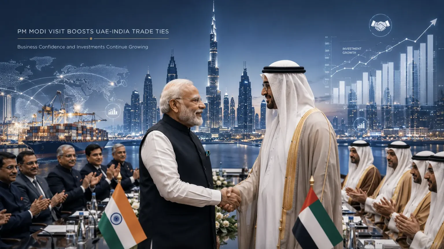 PM Modi’s UAE Visit Strengthens Trade, Investment and Business Confidence PM MODI UAE VISIT BOOSTS UAE-INDIA TRADE TIES - Business Confidence and Investments Continue Growing