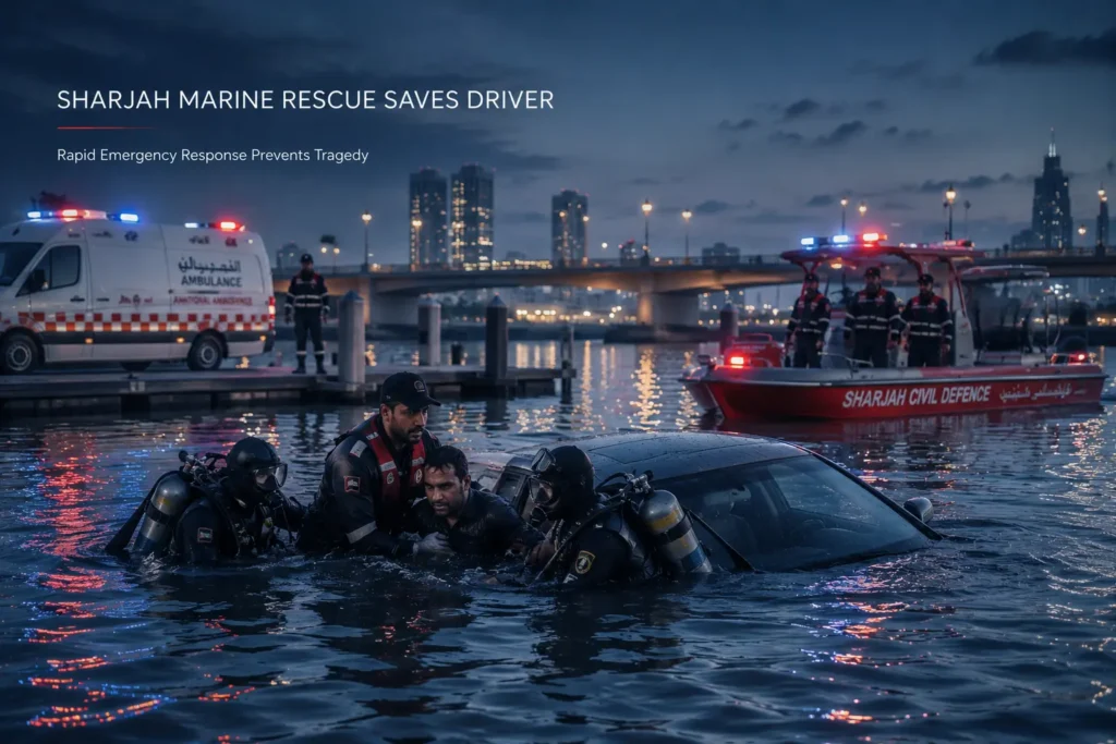 SHARJAH RESCUE TEAMS SAVE DRIVER - Rapid Emergency Response Prevents Tragedy