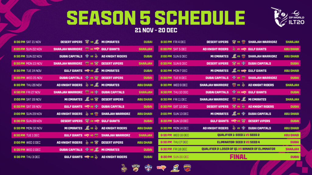 DP World ILT20 Season 5 Fixtures