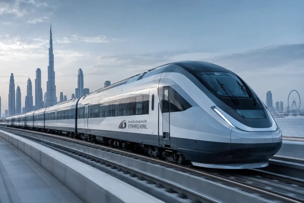 Etihad Rail Dubai Passenger Train Connects Dubai With Abu Dhabi and Fujairah Etihad Rail Dubai Passenger Train Connects Dubai With Abu Dhabi and Fujairah